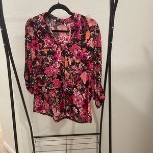 Vibrant Floral Blouse - Pink and Black